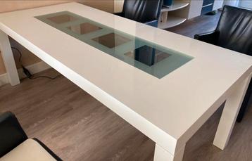 Wit hout met glas tafel 90x200 cm
