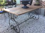 Landelijke tuintafel met sierlijk smeedijzeren onderstel, Ophalen, Zo goed als nieuw, Rechthoekig, Metaal