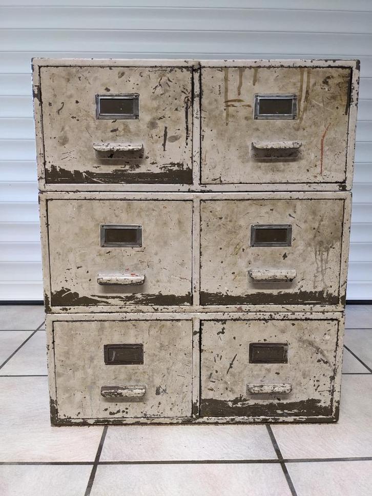 6 Oude metalen archiefkasten, vintage, Huis en Inrichting, Kasten | Roldeurkasten en Archiefkasten, Gebruikt, Minder dan 100 cm