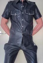 TE KOOP zwart leren shirt korte mouw, maat 39/40, Kleding | Heren, Verzenden, Zo goed als nieuw