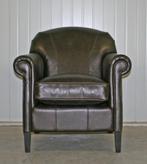 Engelse fauteuil van Jeantique in grijs / antraciet leer, Nieuw, 75 tot 100 cm, Leer, 75 tot 100 cm