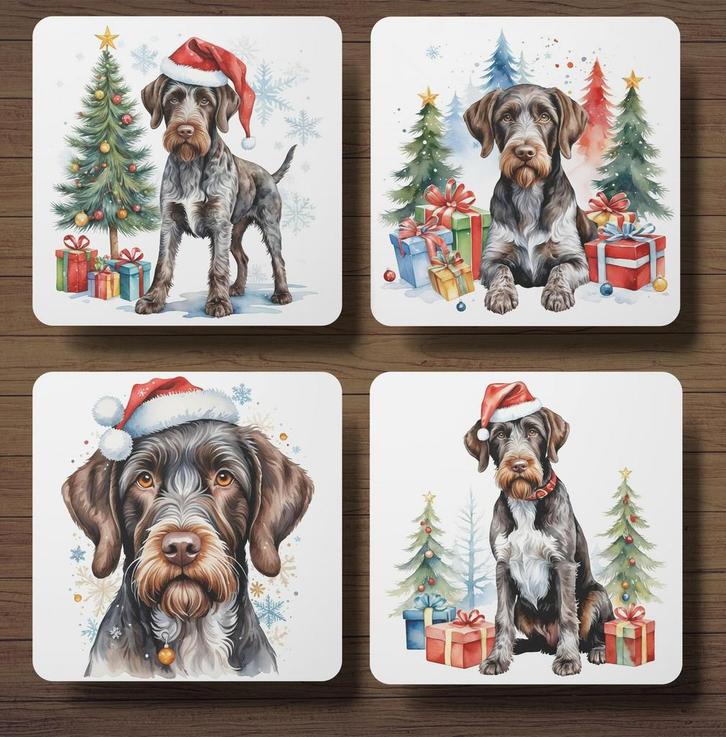 Duitse Staande Draadhaar Kerst onderzetters met houder, Huis en Inrichting, Woonaccessoires | Onderzetters, Nieuw, Glas of Kopje