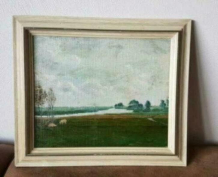 Olieverf gezicht op de Linge Echteld Tiel Medel, Antiek en Kunst, Kunst | Schilderijen | Klassiek, Ophalen
