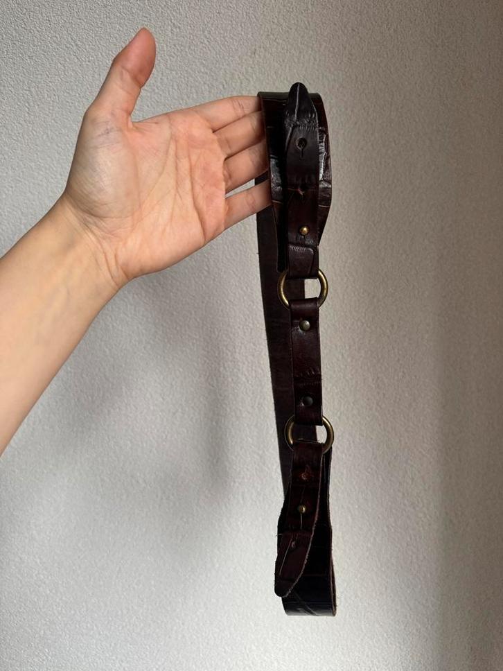 Purdey donker bruine lederen riem, Kleding | Dames, Riemen en Ceinturen, Zo goed als nieuw, Heupriem, 90 tot 100 cm, 3 tot 5 cm