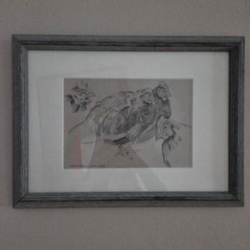 Han Reijnhout, potlood tekening, kippen van Poppe beschikbaar voor biedingen