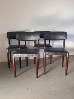 Set van 4 vintage stoelen – zwart/blauw skai leer, Ophalen, Gebruikt, Blauw, Leer