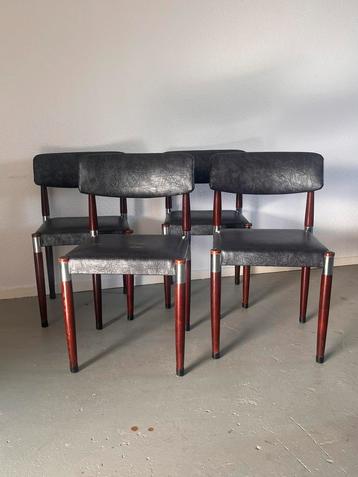 Set van 4 vintage stoelen – zwart/blauw skai leer beschikbaar voor biedingen