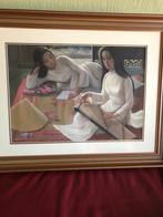 Schilderij pastel op zijden doek (Vietnam), Ophalen of Verzenden