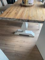 Houten Eettafel met Wit Onderstel, Huis en Inrichting, Tafels | Eettafels, Ophalen, Overige materialen, 100 tot 150 cm, Vijf personen of meer