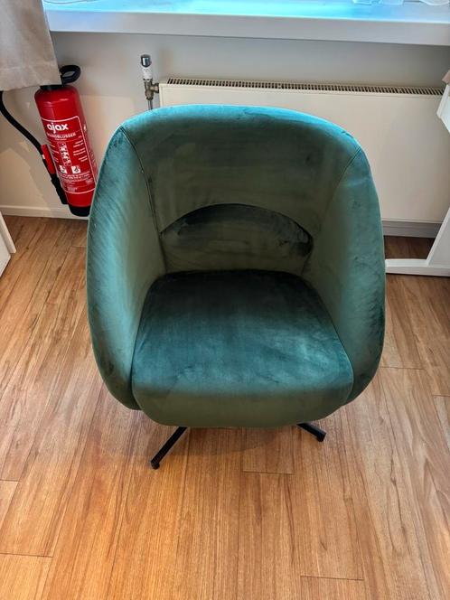 Als nieuwe draaistoel, smaragd groen fluweelstof., Huis en Inrichting, Fauteuils, Zo goed als nieuw, Overige materialen, 50 tot 75 cm