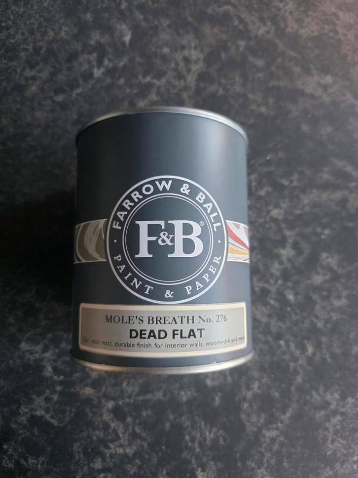 Farrow & Ball Mole's Breath 276 - 750ml Verf, Doe-het-zelf en Verbouw, Verf, Beits en Lak, Nieuw, Verf, Minder dan 5 liter, Grijs