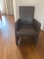 6 bruin leren eetkamerstoelen met wieltjes, Ophalen, Gebruikt, Minder dan 75 cm, Leer