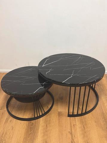 Set van 2 Zwarte Salontafels met Marmerlook