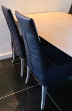 4 Comfortabele Leren Eetkamerstoelen, Ophalen, Gebruikt, Blauw, Leer