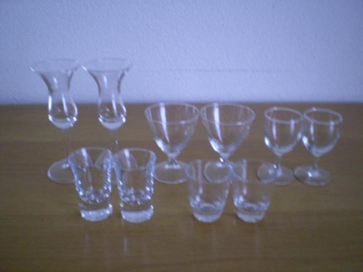 BORRELGLAASJES 5 SETJES van 2 GLAASJES (in perfecte staat), Verzamelen, Glas en Borrelglaasjes, Zo goed als nieuw, Borrel- of Shotglas