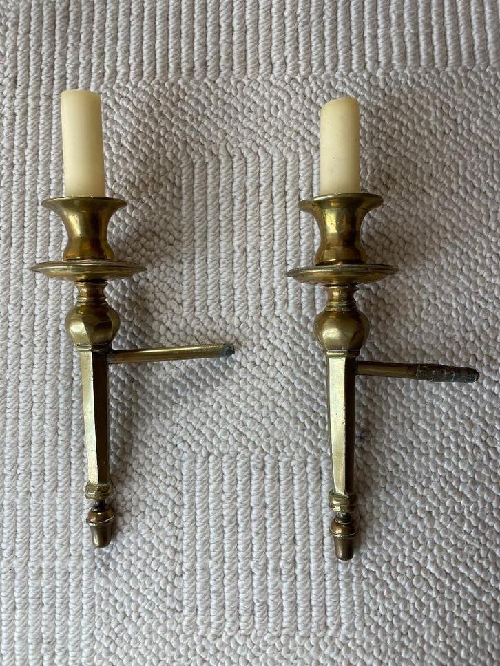 Antieke koperen wandkandelaar set, Antiek en Kunst, Antiek | Kandelaars, Koper of Brons, Verzenden