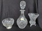 karaf & kom verzilverde voet & vaasje kristal vintage, Ophalen