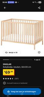 SNIGLAR Babybedje - Beuken - 60x120 cm, Kinderen en Baby's, Babywiegjes en Ledikanten, Ophalen of Verzenden, Nieuw, Ledikant