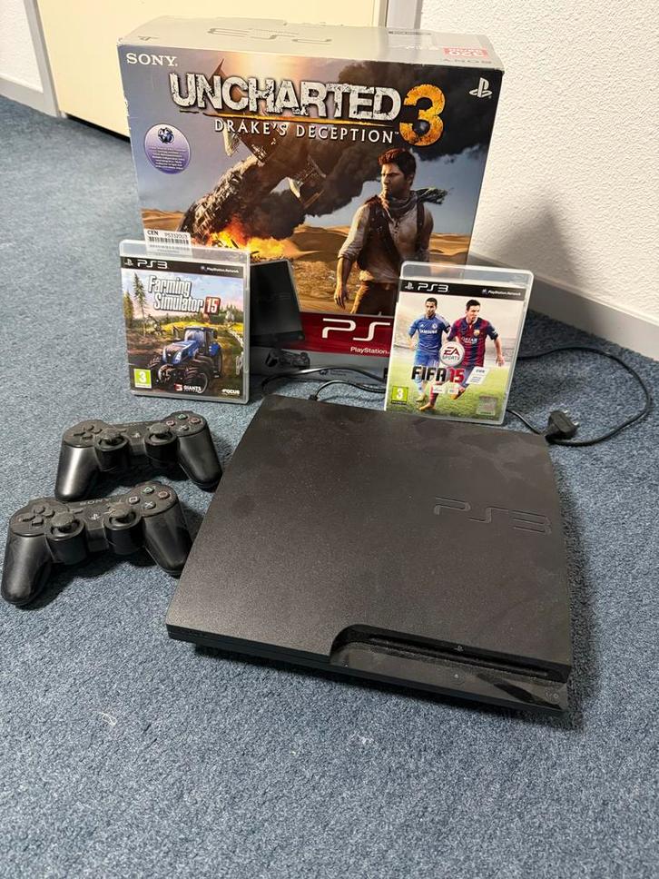 PS3 met Games & Controllers, Spelcomputers en Games, Spelcomputers | Sony PlayStation 3, Gebruikt, Slim, 160 GB, Met 2 controllers