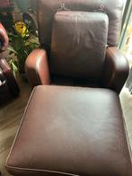 Roche Bobois Echt Leer Fauteuil met Voetenbank, Ophalen, Gebruikt, Bruin, Leer