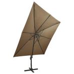 Zweefparasol met paal en LED-verlichting 300 cm taupe, Nieuw, Kantelbaar, Zweefparasol, Ophalen of Verzenden