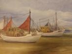 Olieverf schilderij, Deense Vissersschepen ., Ophalen of Verzenden