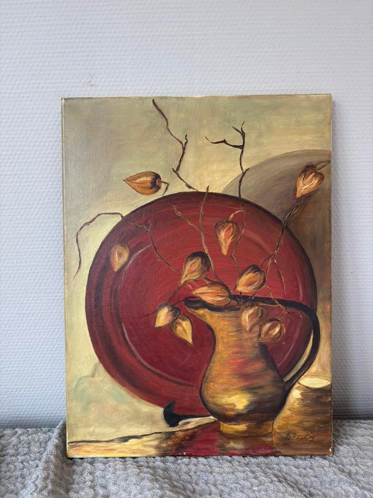 Vintage olieverf op linnen gesigneerd stilleven l40cm, Ophalen of Verzenden