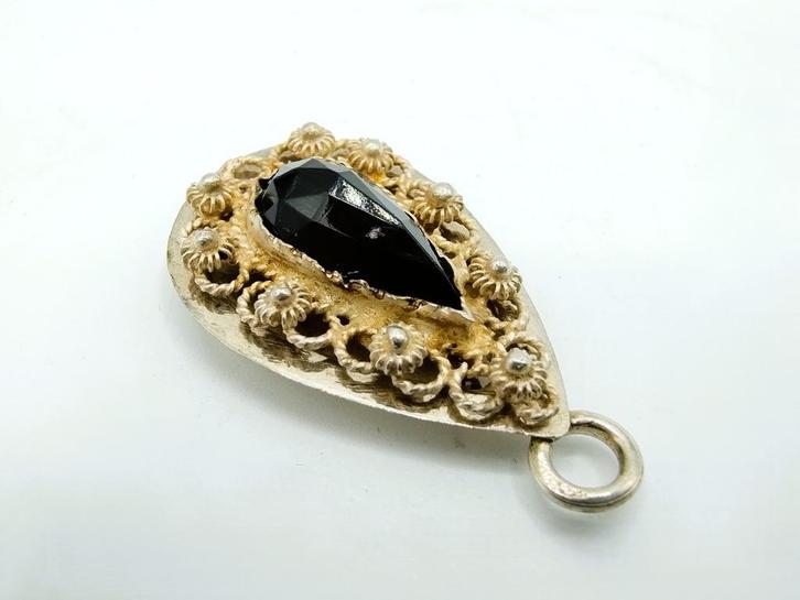 Zilveren rouwhanger met git, klederdracht, Sieraden, Tassen en Uiterlijk, Antieke sieraden, Hanger, Zilver, Verzenden