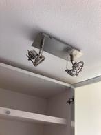 Plafondlamp rvs geborsteld 2 spotjes, Ophalen, Halogeen, Metaal of Aluminium, Zo goed als nieuw