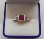 Zilveren ring met robijn maat 17.25 nr.1519, Sieraden, Tassen en Uiterlijk, Ringen, Verzenden, Zo goed als nieuw, 17 tot 18, Met edelsteen