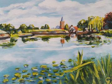 Impressionistisch schilderij gezicht op Naarden beschikbaar voor biedingen
