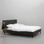 Eco-leren bed 180x200 antraciet met zwart stalen poten, Ophalen, Zwart, Tweepersoons, Zo goed als nieuw