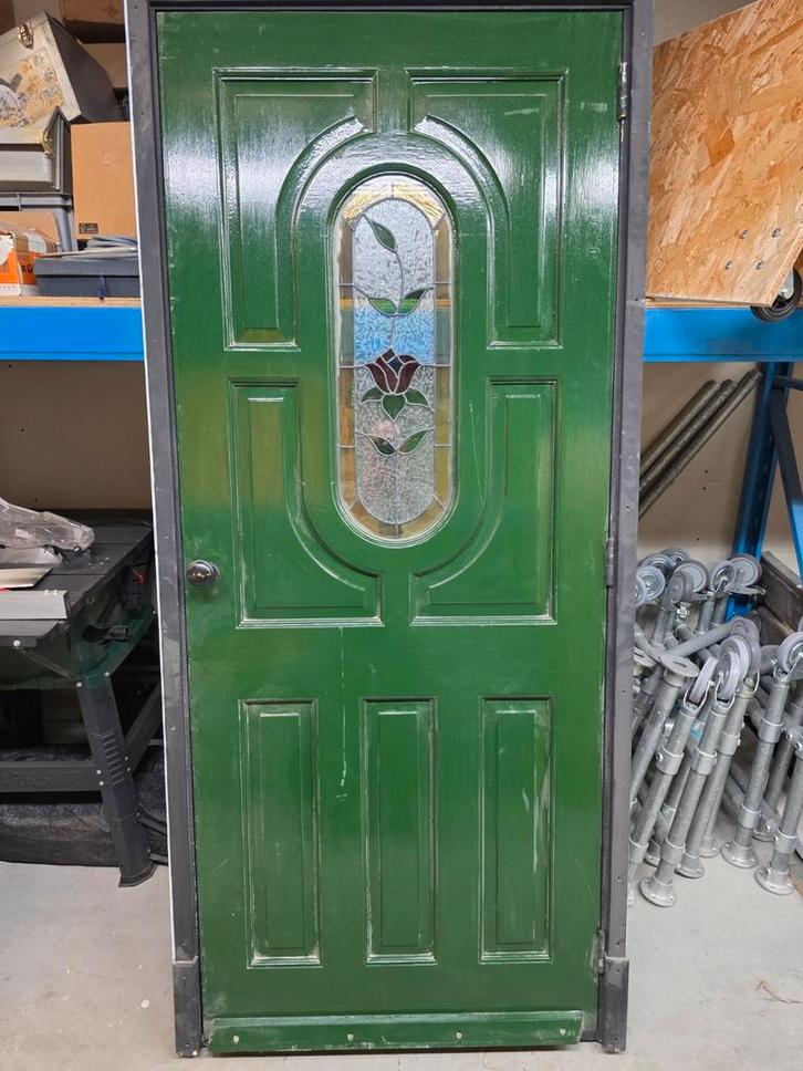 Hardhouten Buitendeur Glas in Lood, Doe-het-zelf en Verbouw, Deuren en Horren, Buitendeur, 200 tot 215 cm, Glas, Ophalen