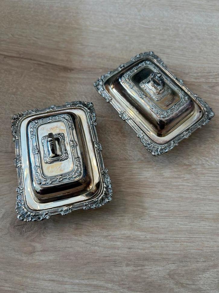 Antieke Zilveren Botervlootjes met Deksel - Set van 2, Antiek en Kunst, Antiek | Schalen, Verzenden