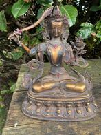 Oude Bronzen Boedha ingelegd met stenen, Verzenden, Brons