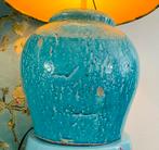 Chinese gemberpot Turquoise Tafellamp met Pauwenveren Kap, Huis en Inrichting, Lampen | Tafellampen, Ophalen, Helemaal van nu, eclectisch, dopamine, chinoiserie