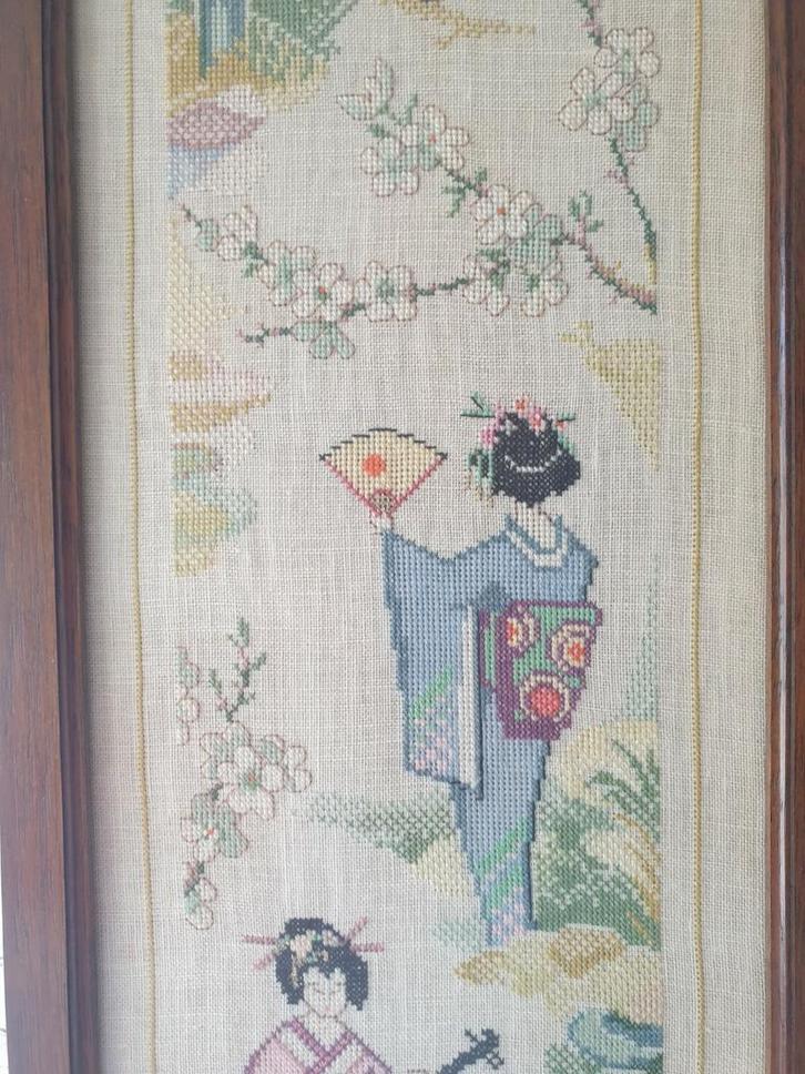 Groot Vintage,Japanse Geisha,s Mount Fuji, Kersenbloesem, Huis en Inrichting, Woonaccessoires | Wanddecoraties, Zo goed als nieuw