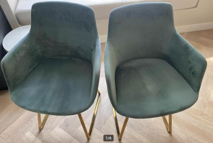 2 x Eetkamerstoel met armleuning merk Mowkan kleur SKY, Huis en Inrichting, Stoelen, Gebruikt, Twee, Stof, Blauw, Ophalen