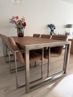 Eettafel van hout en rvs met 6 stoelen 210x100 eettafel set, Huis en Inrichting, Ophalen, Eikenhout, 200 cm of meer, 50 tot 100 cm