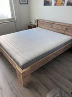 Natural Wooden Double Bed with Mattress, Ophalen, Tweepersoons, Zo goed als nieuw, 180 cm