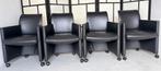 4 Leolux Quantissimo fauteuils / eetkamerstoelen, Huis en Inrichting, Stoelen, Gebruikt, Zwart, Leer, Ophalen of Verzenden
