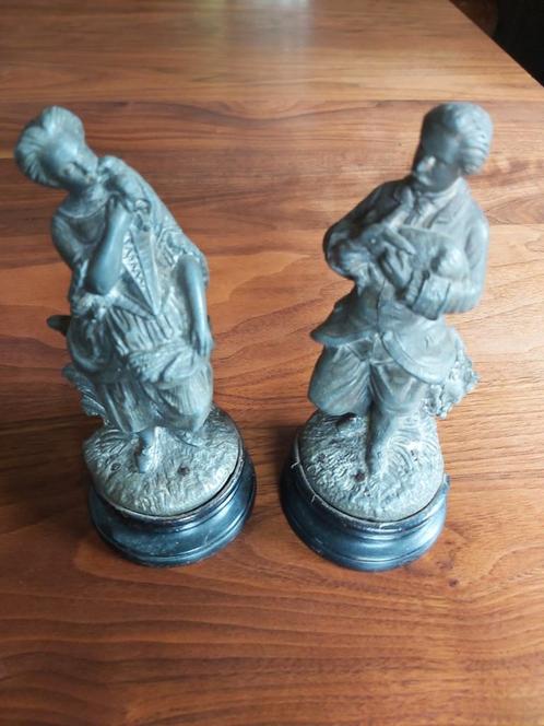 Antieke Tinnen Beeldjes - Man & Vrouw, Antiek en Kunst, Kunst | Beelden en Houtsnijwerken, Ophalen of Verzenden