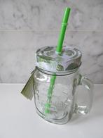 Glazen drinkbeker met deksel en rietje, Huis en Inrichting, Keuken | Servies, Glas of Glazen, Nieuw, Ophalen of Verzenden, Glas