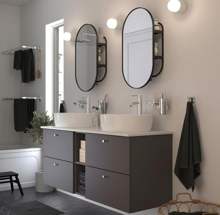 Lindbyn IKEA Spiegel met Opbergruimte - Mat Zwart, Huis en Inrichting, Woonaccessoires | Spiegels, Zo goed als nieuw, Minder dan 50 cm