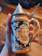 Antieke bierpul met deksel - Porselein, Antiek en Kunst, Antiek | Keramiek en Aardewerk, Ophalen of Verzenden