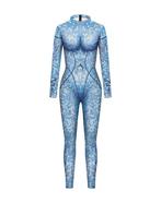 Dames catsuit 2 / bodysuit blauw glitter jumpsuit feest, Verzenden, Maat 46/48 (XL) of groter, Nieuw, Overige thema's