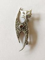 vintage, sterling zilver broche, poes/ kat met marcasiet, Sieraden, Tassen en Uiterlijk, Broches, 4 tot 7 cm, Gebruikt, Ophalen of Verzenden