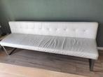 Eetbank 220 cm, wit leer, Ophalen, Zo goed als nieuw, Rechte bank, 200 tot 250 cm