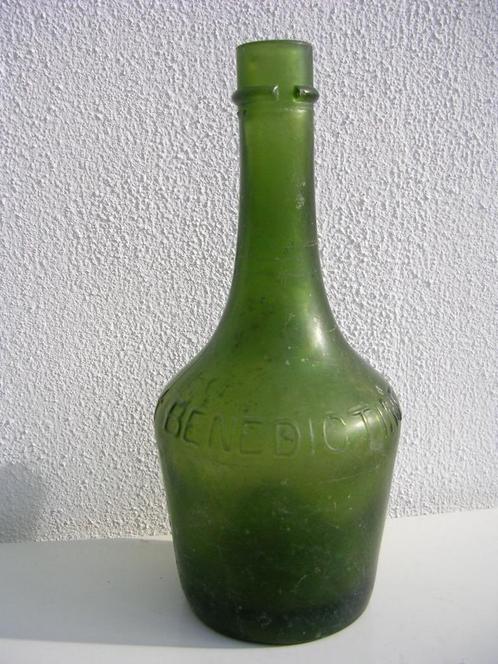 19e eeuwse Antieke Groenglazen Fles Flesje Glas Benedictine, Antiek en Kunst, Antiek | Glas en Kristal, Ophalen of Verzenden