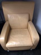 Lederen fauteuil, geel, vaste prijs € 50,-, Huis en Inrichting, Fauteuils, Ophalen, Gebruikt